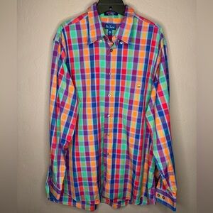 Paul Fredrick Multi Color Plaid Long Sleeve Button Down Cotton Sport Shirt Large